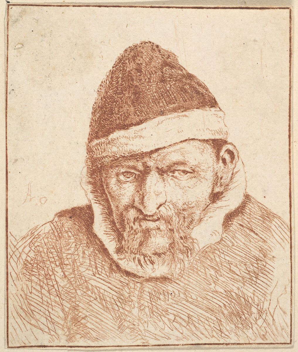 Old Man with White Collar and Pointed Hat, Adriaen van Ostade (Dutch, Haarlem 1610–1685 Haarlem), Etching 