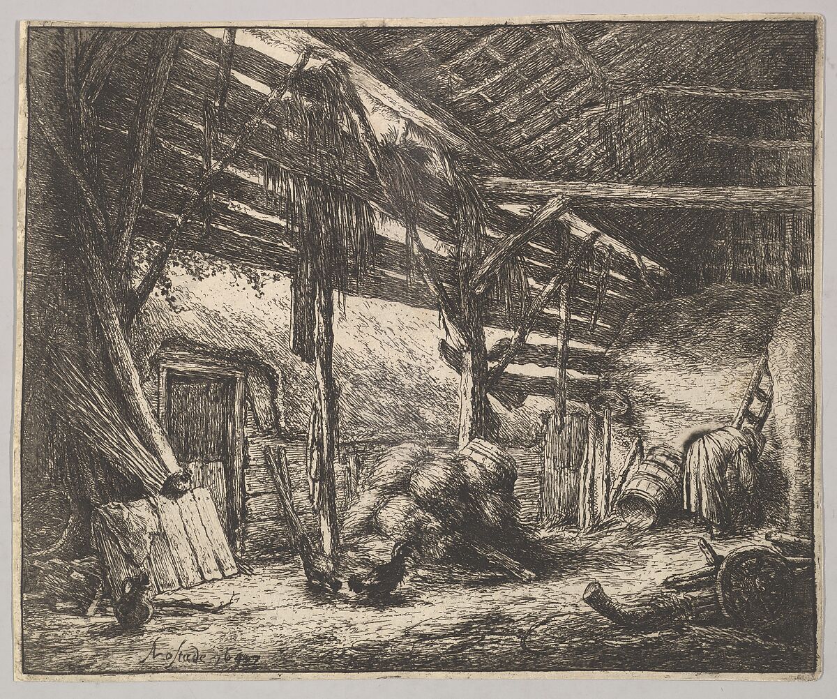 The Barn, Adriaen van Ostade (Dutch, Haarlem 1610–1685 Haarlem), Etching 