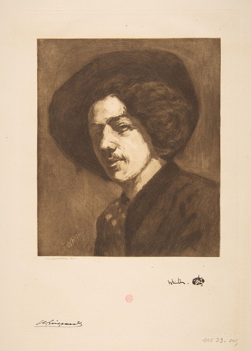 Whistler's "Portrait of Himself", Henri-Charles Guérard (French, Paris 1846–1897 Paris), Roulette, aquatint and etching printed in brown ink; seventh state of seven 