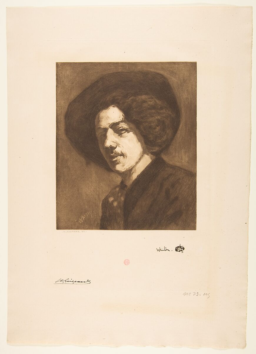 Whistler's "Portrait of Himself", Henri Charles Guérard (French, Paris 1846–1897 Paris), Roulette, aquatint and etching printed in brown ink; seventh state of seven