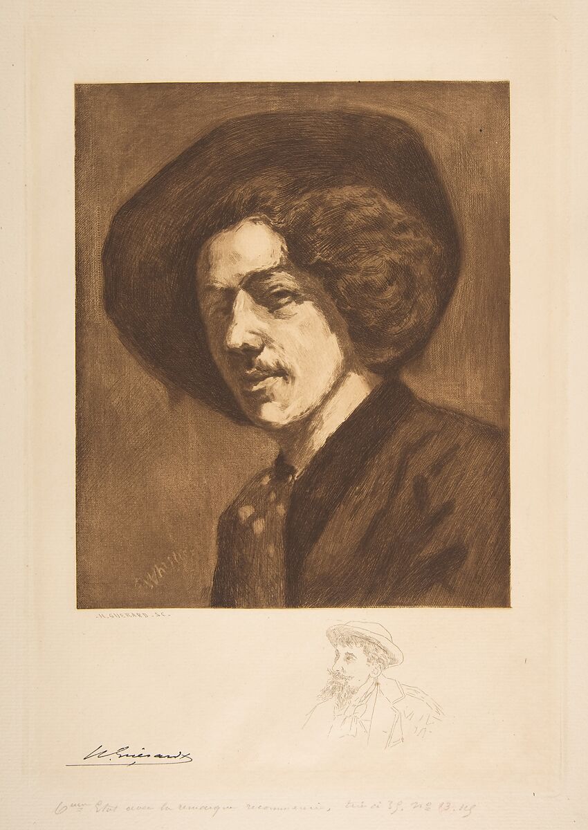Whistler's "Portrait of Himself", Henri-Charles Guérard (French, Paris 1846–1897 Paris), Roulette, aquatint and etching printed in brown ink; sixth state of seven 