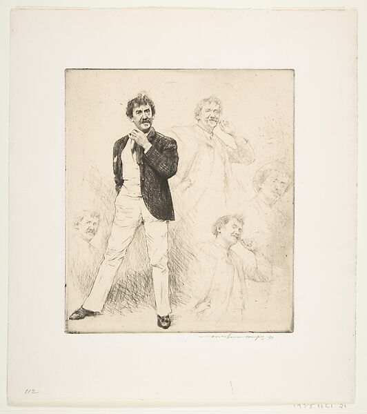 Whistler in White Ducks (Whistler: Five Faces), Mortimer Menpes (Australian, Port Adelaide 1855–1938 Pangbourne, England), Etching on chine collé