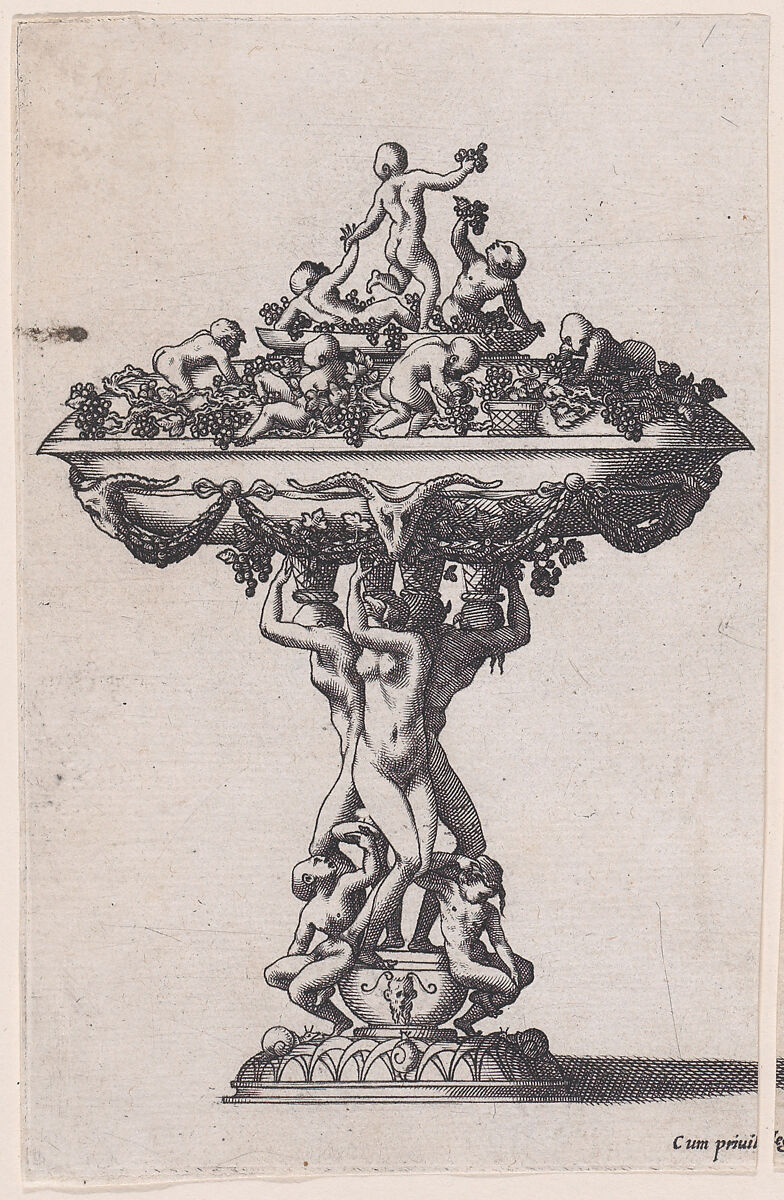 Covered Cup with Nude Figures Forming Stem, René Boyvin (French, Angers ca. 1525–1598 or 1625/6 Angers), Engraving 