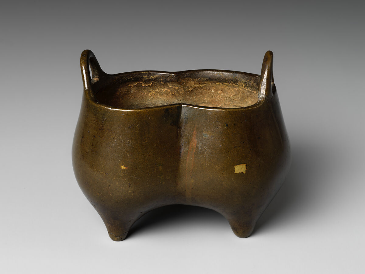 Tripod incense burner, Copper alloy, splash gilding, China
