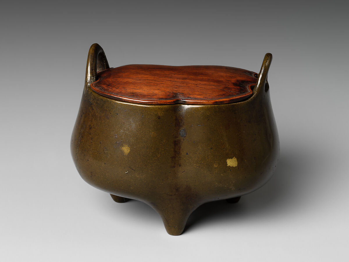 Tripod incense burner, Copper alloy, splash gilding, China
