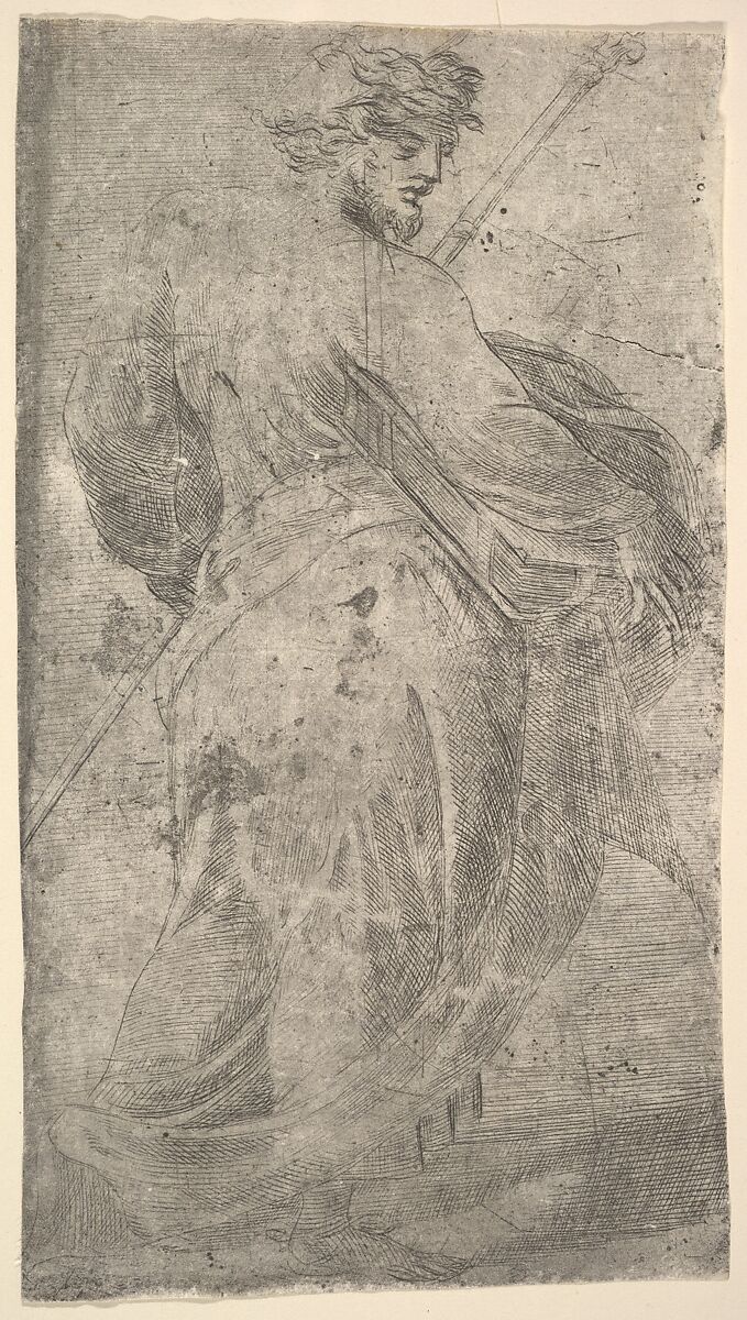 Saint James Major, a staff in his left hand, book in his right, from "Christ and the Apostles", Andrea Schiavone (Andrea Meldola) (Italian, Zadar (Zara) ca. 1510?–1563 Venice), Etching 