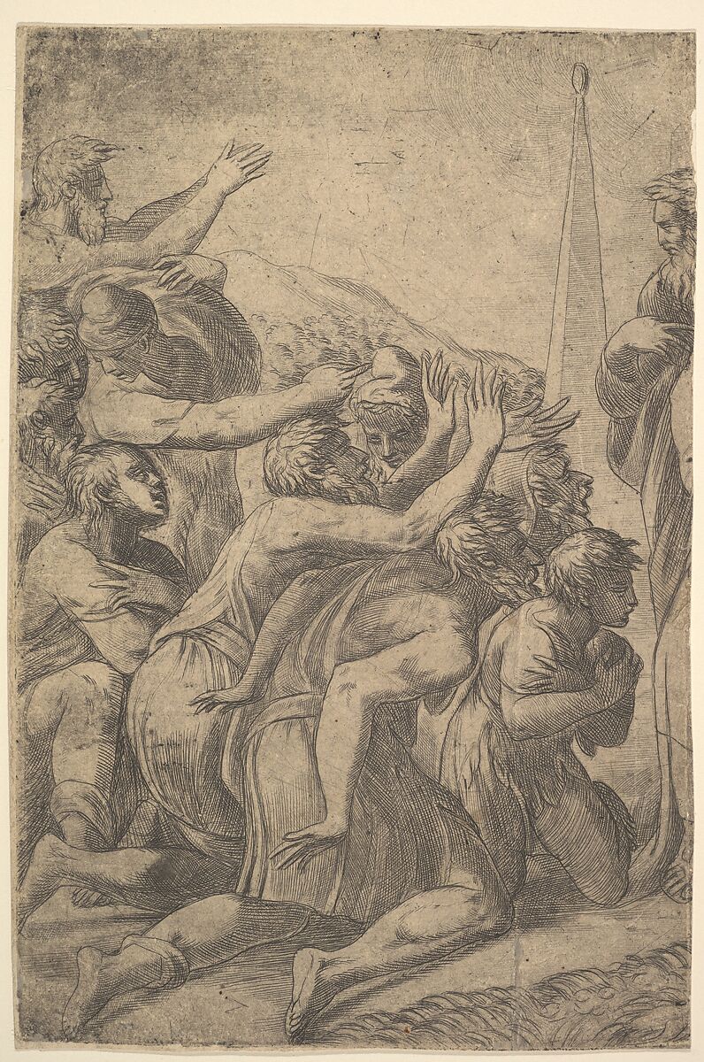 Christ standing at the right healing the lepers before him (left section of the print), Andrea Schiavone (Andrea Meldola) (Italian, Zadar (Zara) ca. 1510?–1563 Venice), Etching 