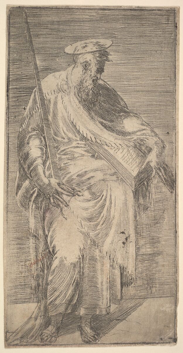 Saint Paul holding a sword and a  book, from Christ and the Apostles, Andrea Schiavone (Andrea Meldola) (Italian, Zadar (Zara) ca. 1510?–1563 Venice), Etching 