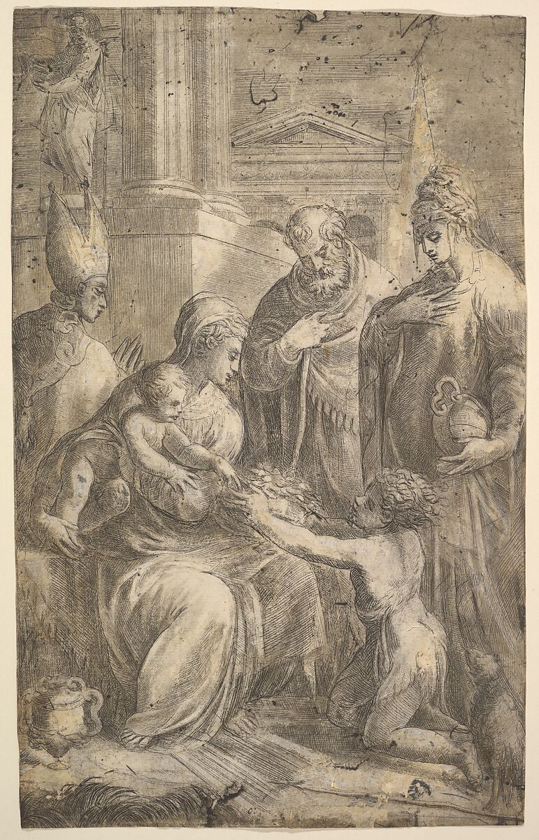 Various Saints Witnessing John the Baptist's Homage to the Infant Christ, Andrea Schiavone (Andrea Meldola) (Italian, Zadar (Zara) ca. 1510?–1563 Venice), Etching 