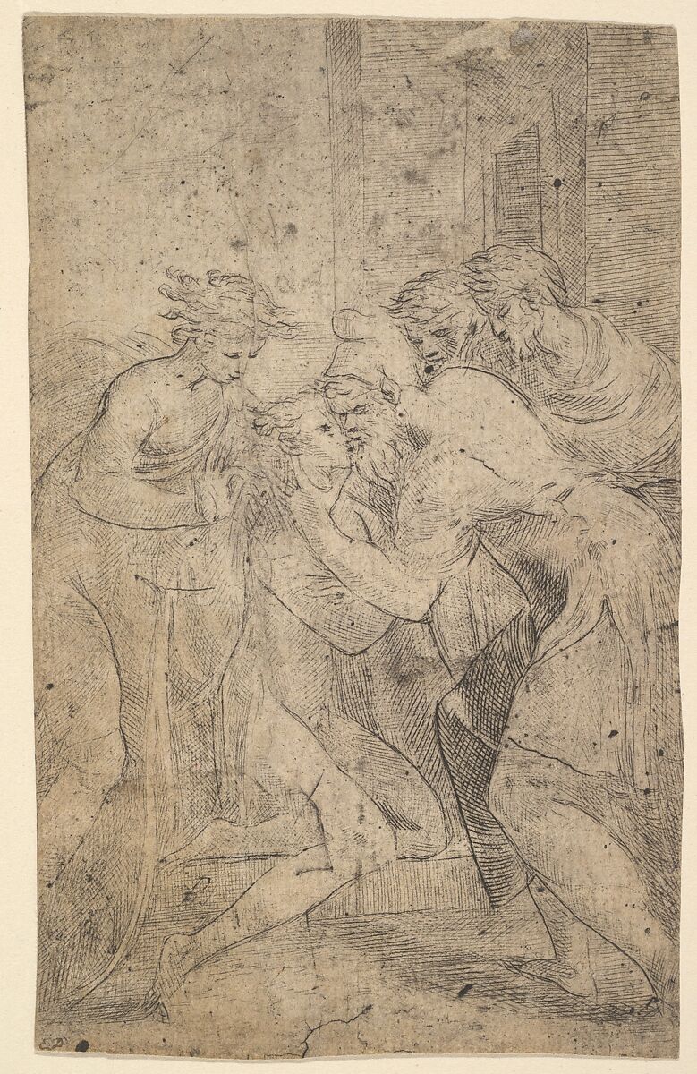 The return of the prodigal son who falls at his father's feet, Andrea Schiavone (Andrea Meldola) (Italian, Zadar (Zara) ca. 1510?–1563 Venice), Etching 