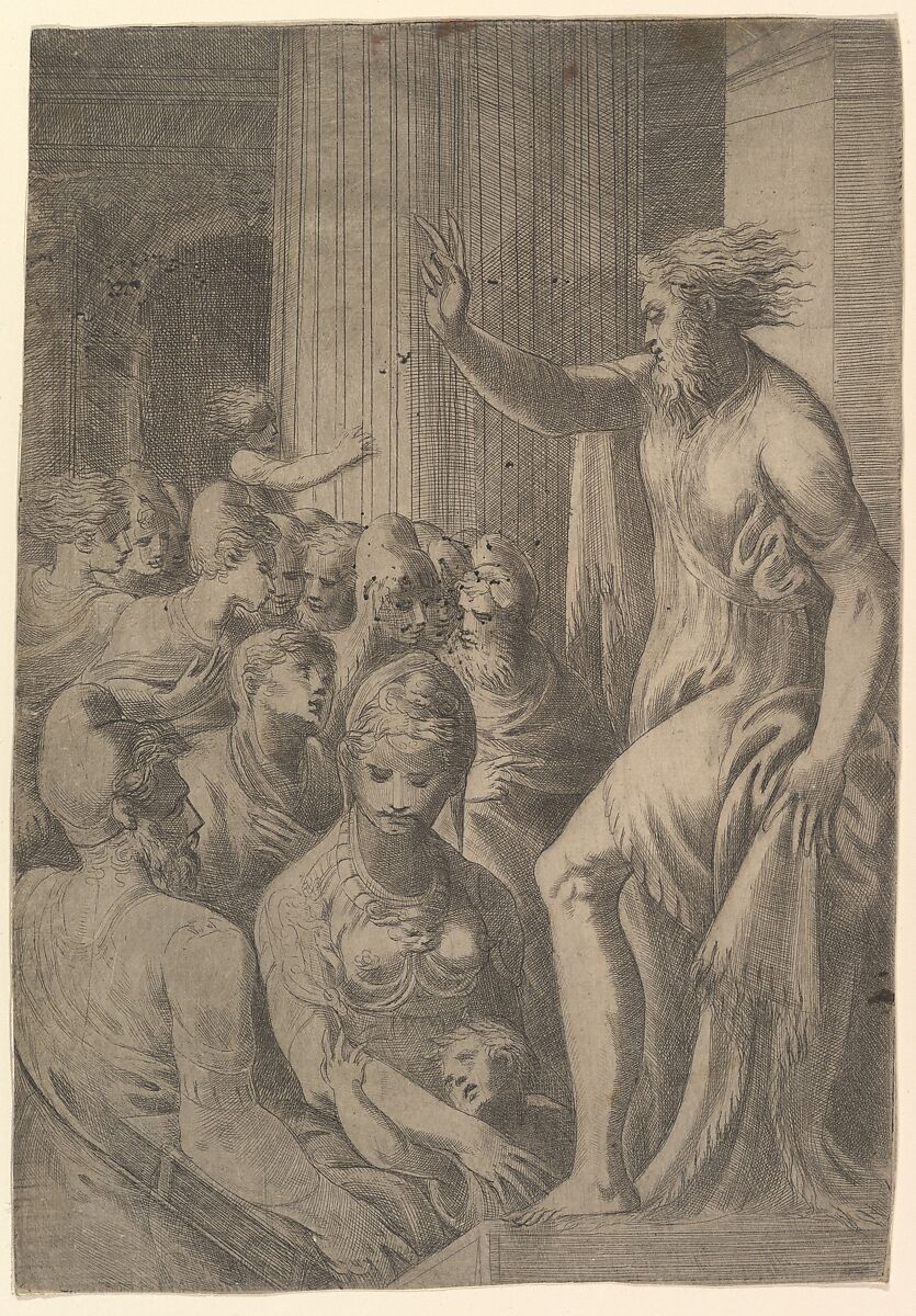 Saint Paul preaching in Athens, Andrea Schiavone (Andrea Meldola) (Italian, Zadar (Zara) ca. 1510?–1563 Venice), Etching 