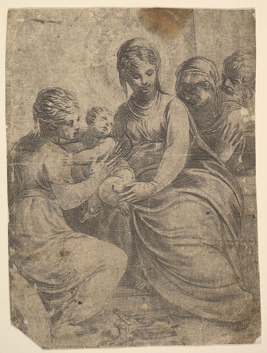 The Virgin and Child accompanied by saints, Andrea Schiavone (Andrea Meldola) (Italian, Zadar (Zara) ca. 1510?–1563 Venice), Etching 