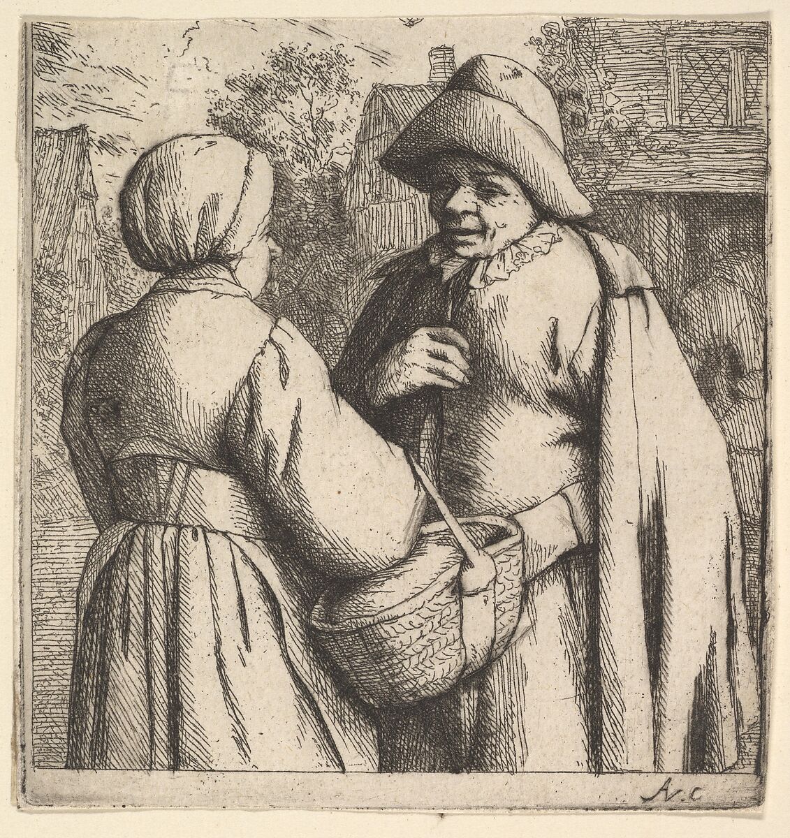 Conversation in the Street, Adriaen van Ostade (Dutch, Haarlem 1610–1685 Haarlem), Etching 