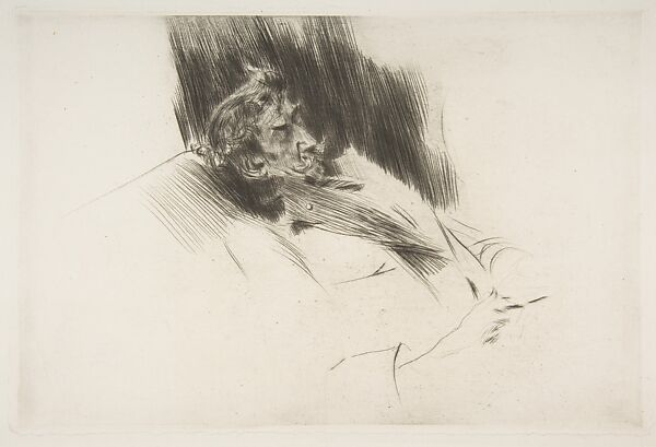 Whistler Asleep, Giovanni Boldini (Italian, Ferrara 1842–1931 Paris), Drypoint 