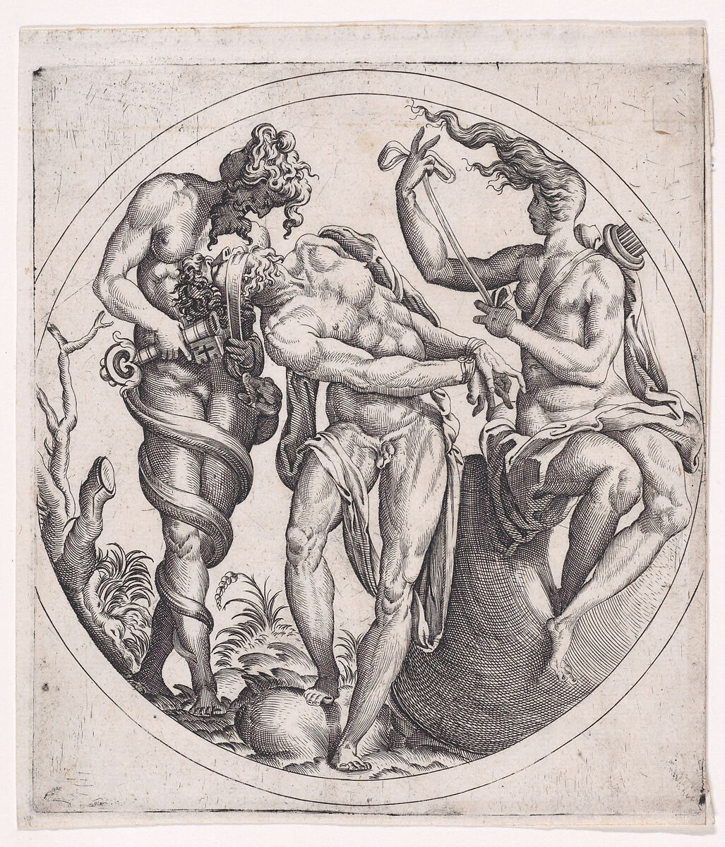 Three Figures Including a Hermaphrodite, Attributed to René Boyvin (French, Angers ca. 1525–1598 or 1625/6 Angers), Engraving 