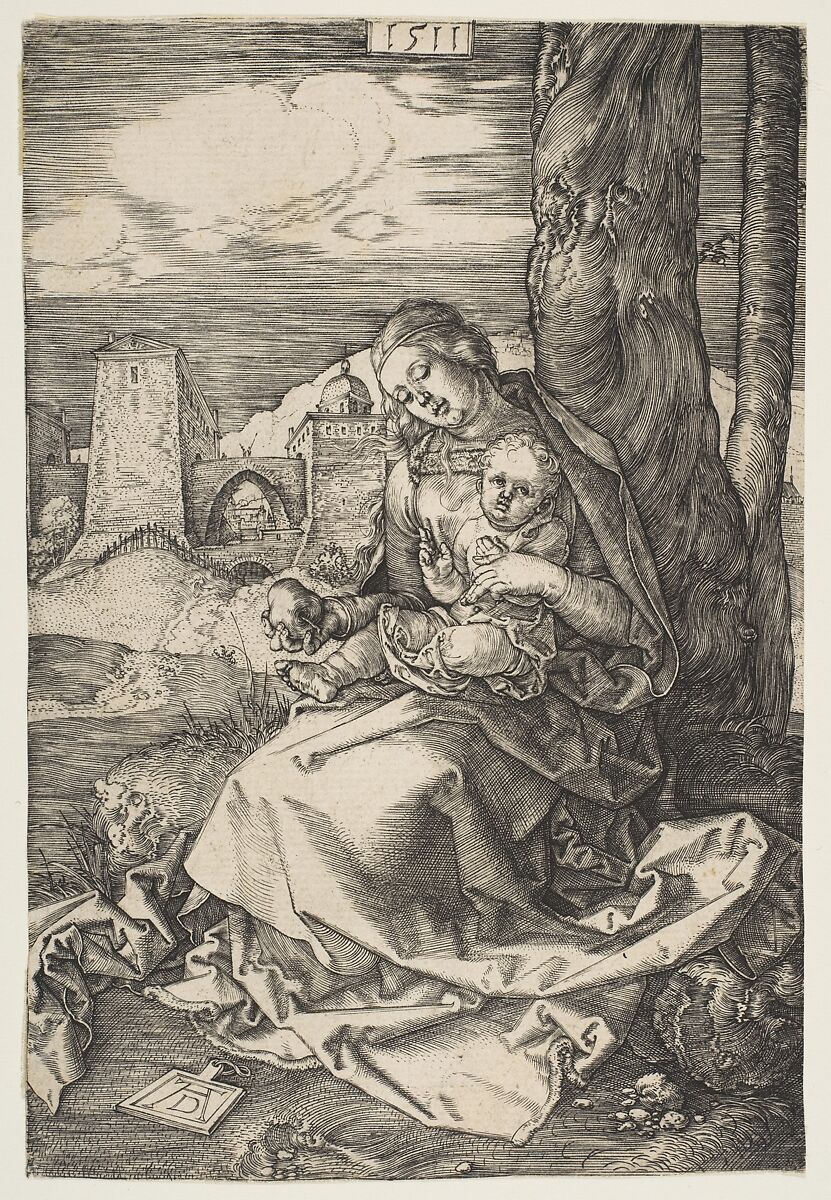Virgin and Child with a Pear, Albrecht Dürer (German, Nuremberg 1471–1528 Nuremberg), Engraving 