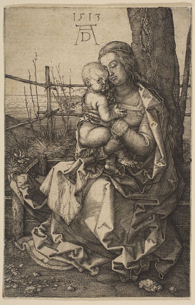 Virgin and Child Seated by a Tree, Albrecht Dürer (German, Nuremberg 1471–1528 Nuremberg), Engraving 