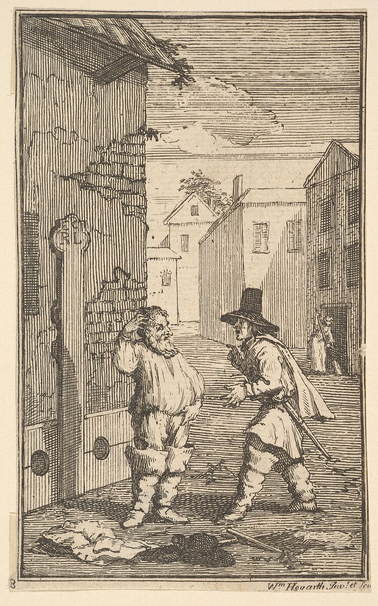 Hudubras and Ralpho Disputing (Seventeen Small Illustrations for Samuel Butler's Hudibras, no. 8), William Hogarth (British, London 1697–1764 London), Etching and engraving 