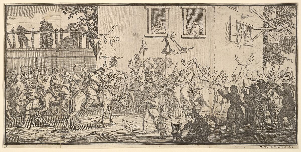 Hudibras and the Skimmington (Seventeen Small Illustrations for Samuel Butler's Hudibras, no. 9), William Hogarth (British, London 1697–1764 London), Etching and engraving 