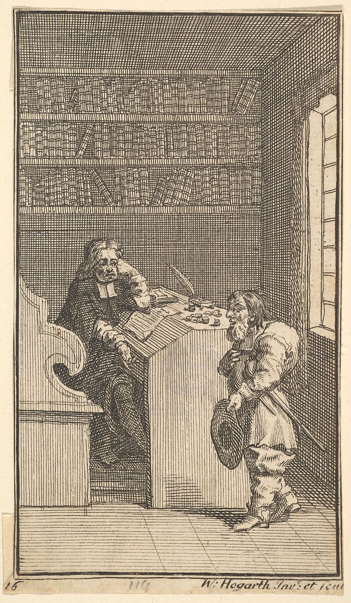 Hudibras and the Lawyer (Seventeen Small Illustrations for Samuel Butler's Hudibras, no.16), William Hogarth (British, London 1697–1764 London), Etching and engraving 