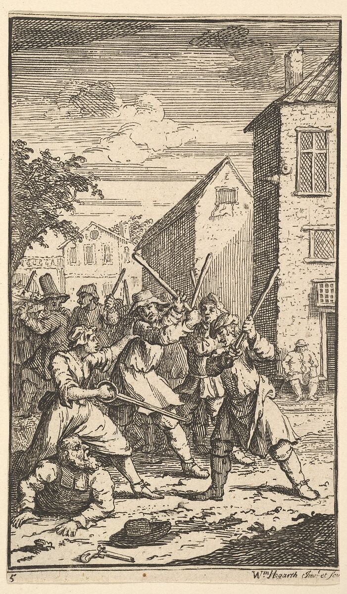Hudibras Vanquished by Trulla (Seventeen Small Illustrations for Samuel Butler's Hudibras, no. 5), William Hogarth (British, London 1697–1764 London), Etching and engraving 