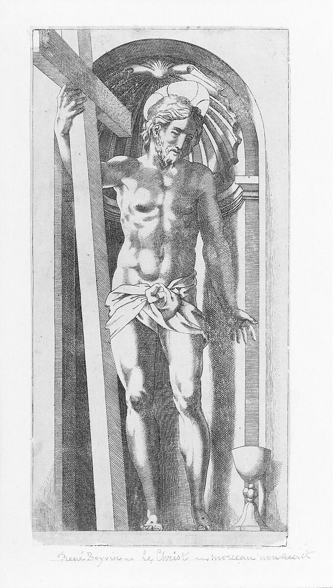 Christ Holding a Cross in a Niche, Attributed to René Boyvin (French, Angers ca. 1525–1598 or 1625/6 Angers), Engraving 