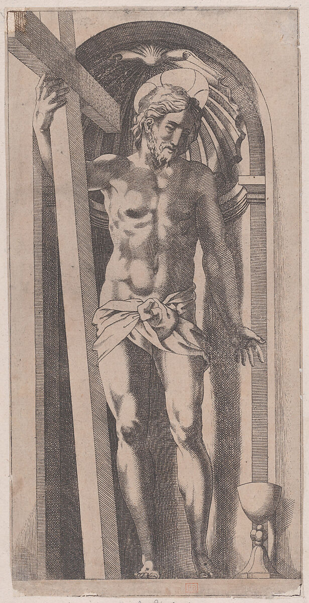 Christ Holding a Cross in a Niche, Attributed to René Boyvin (French, Angers ca. 1525–1598 or 1625/6 Angers), Engraving