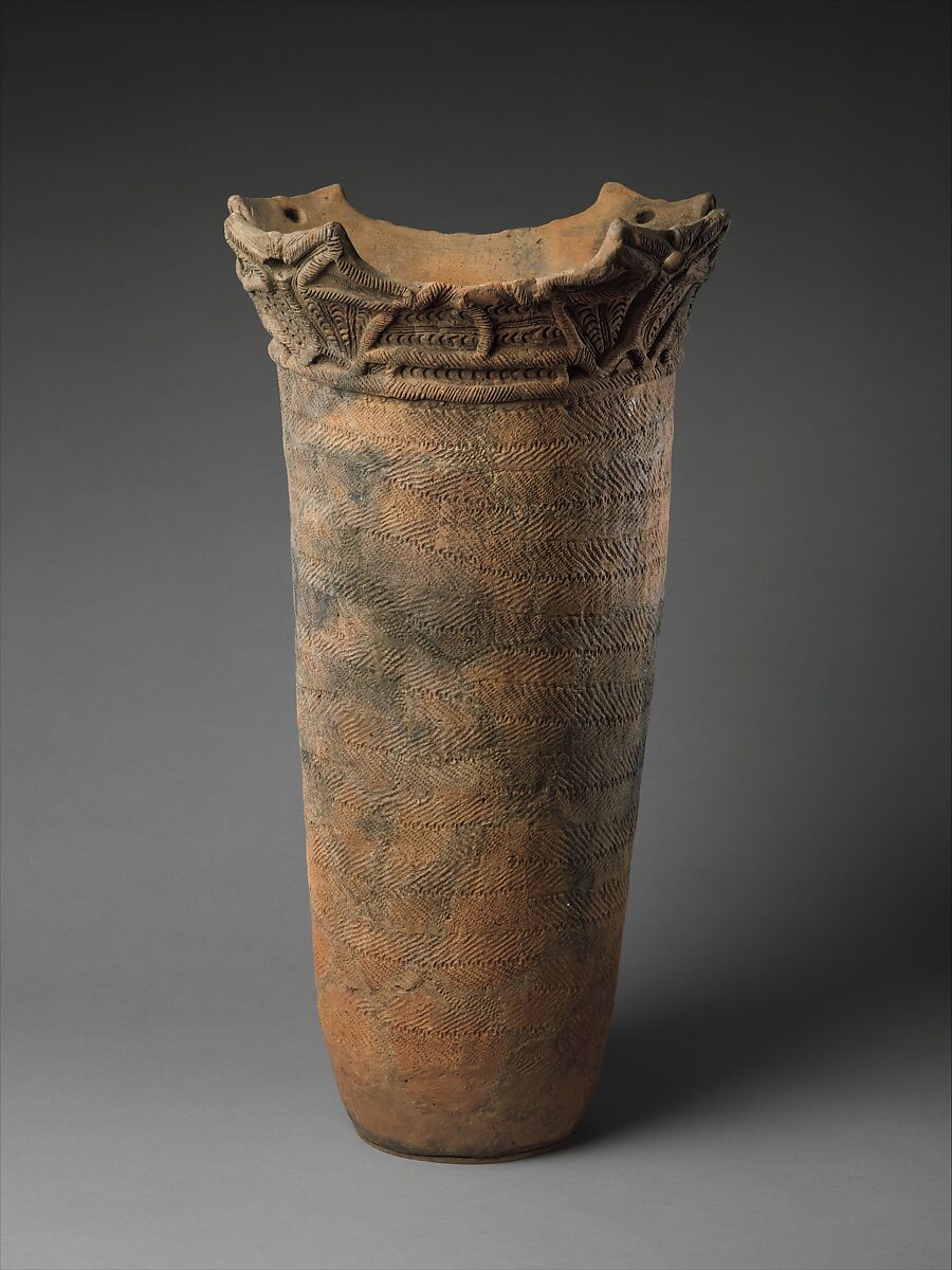 Deep Vessel, Earthenware with cord-marked decoration and sculptural rim, Japan 