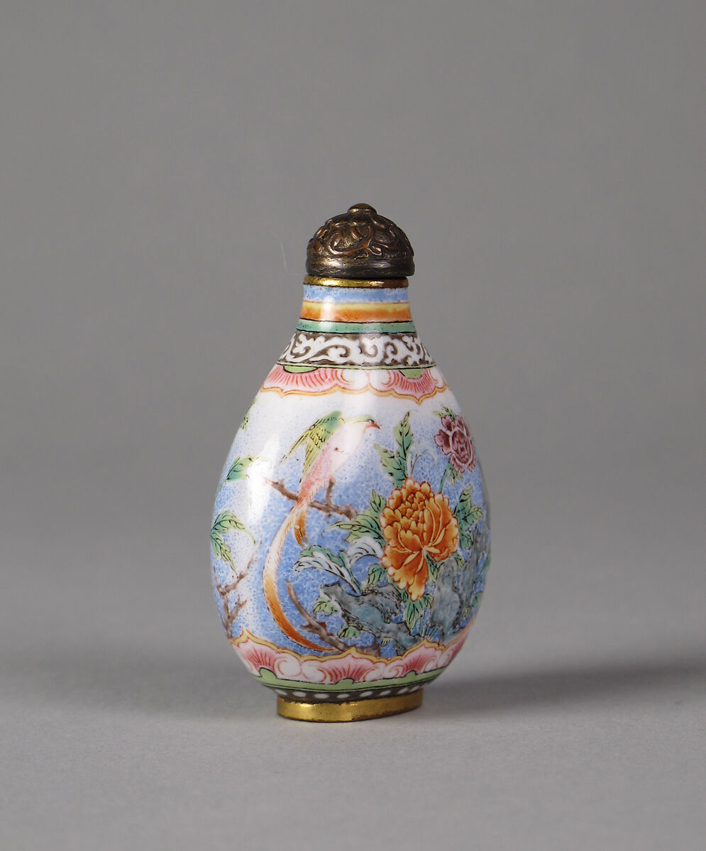 Snuff Bottle with Peony and Bird, Painted enamel on copper, China