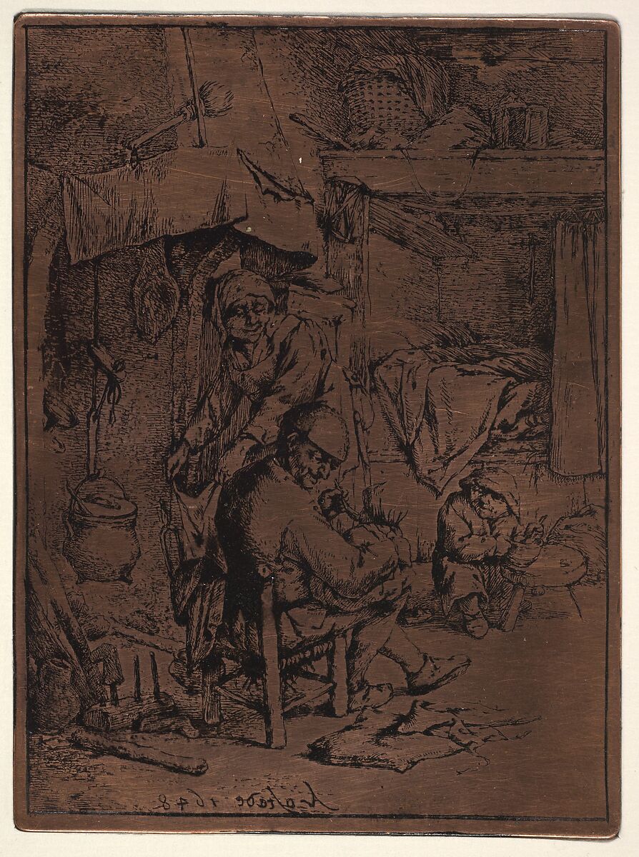The Pater Familias, Adriaen van Ostade (Dutch, Haarlem 1610–1685 Haarlem), Copper etching plate 