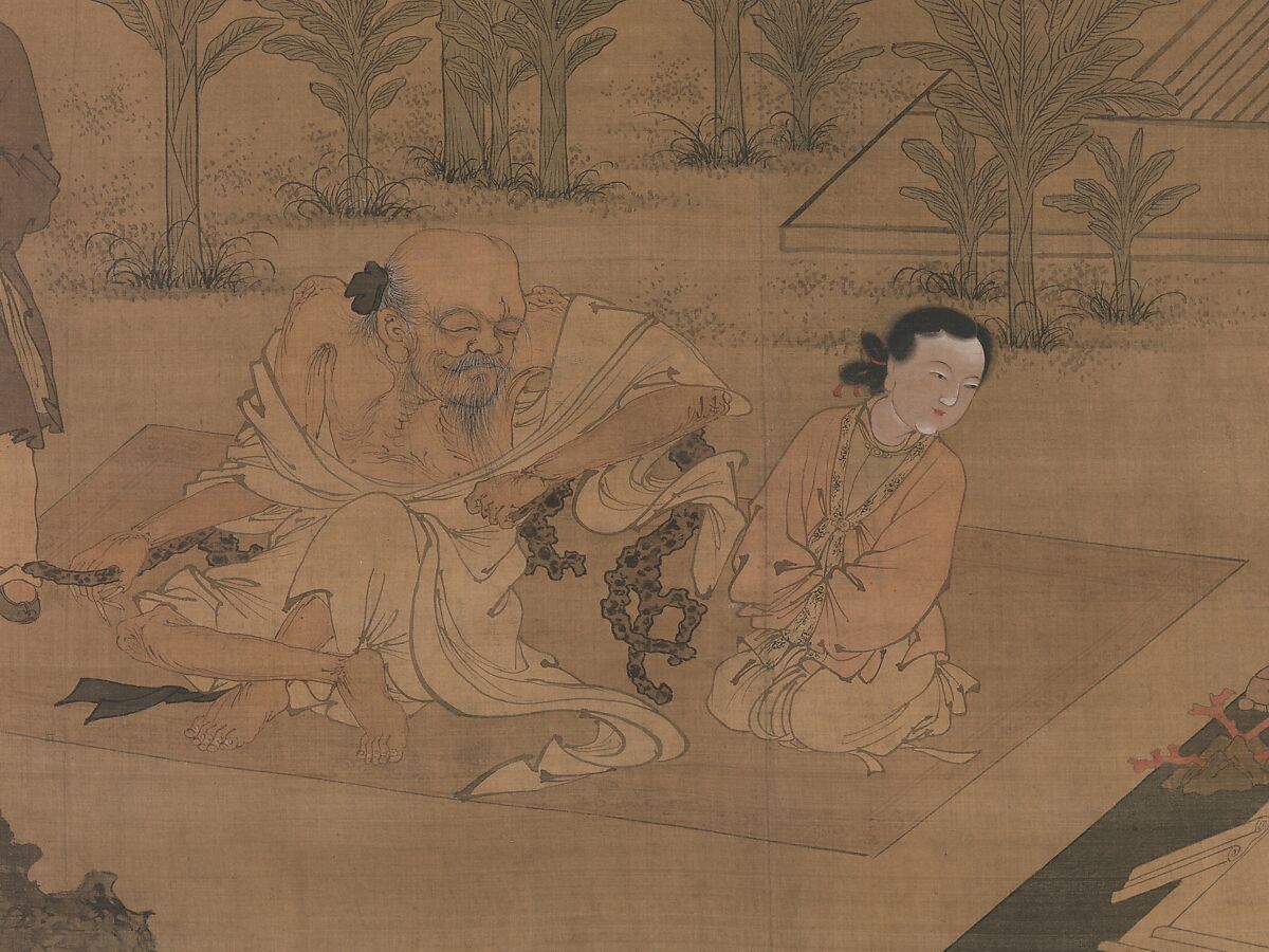 The Scholar Fu Sheng Transmitting the Book of Documents, Du Jin (Chinese, active ca. 1465–1509), Hanging scroll; ink and color on silk, China