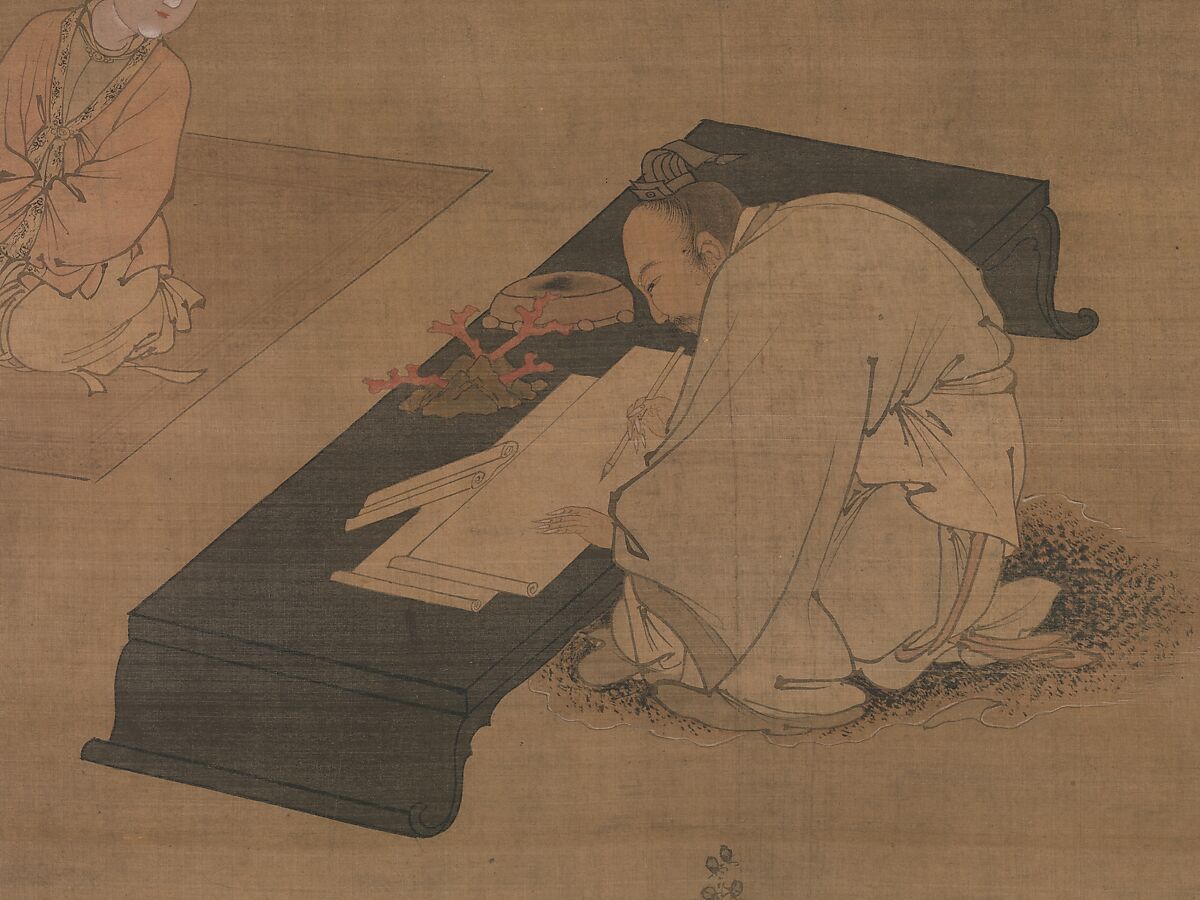 The Scholar Fu Sheng Transmitting the Book of Documents, Du Jin (Chinese, active ca. 1465–1509), Hanging scroll; ink and color on silk, China