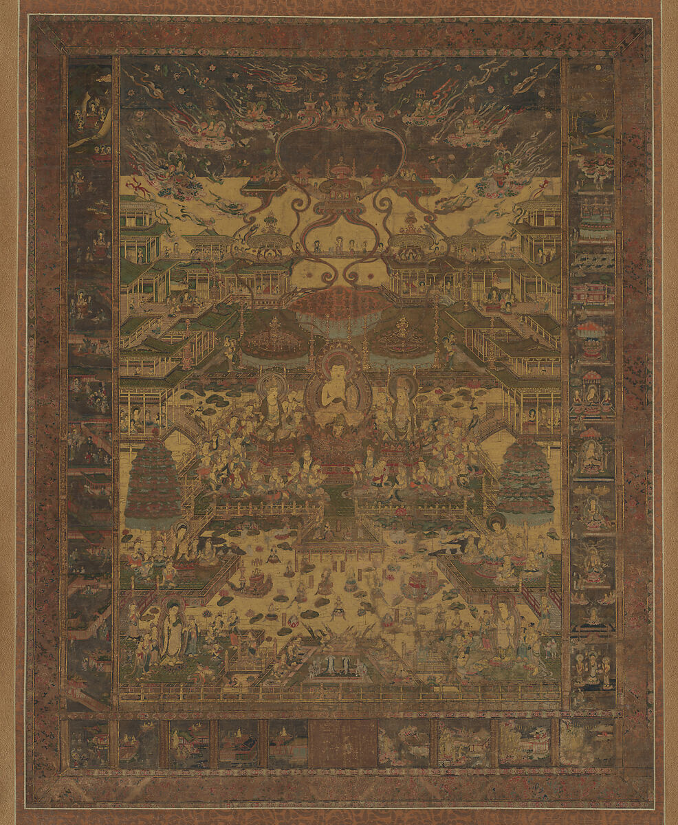 Taima Mandala, Hanging scroll; ink, color, and gold on silk, Japan 