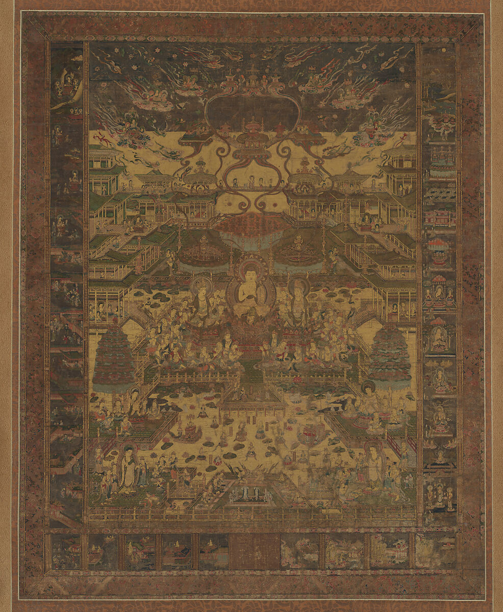 Taima Mandala, Hanging scroll; ink, color, and gold on silk, Japan