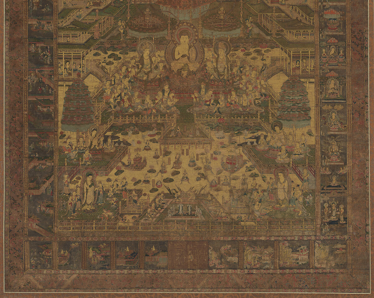 Taima Mandala, Hanging scroll; ink, color, and gold on silk, Japan