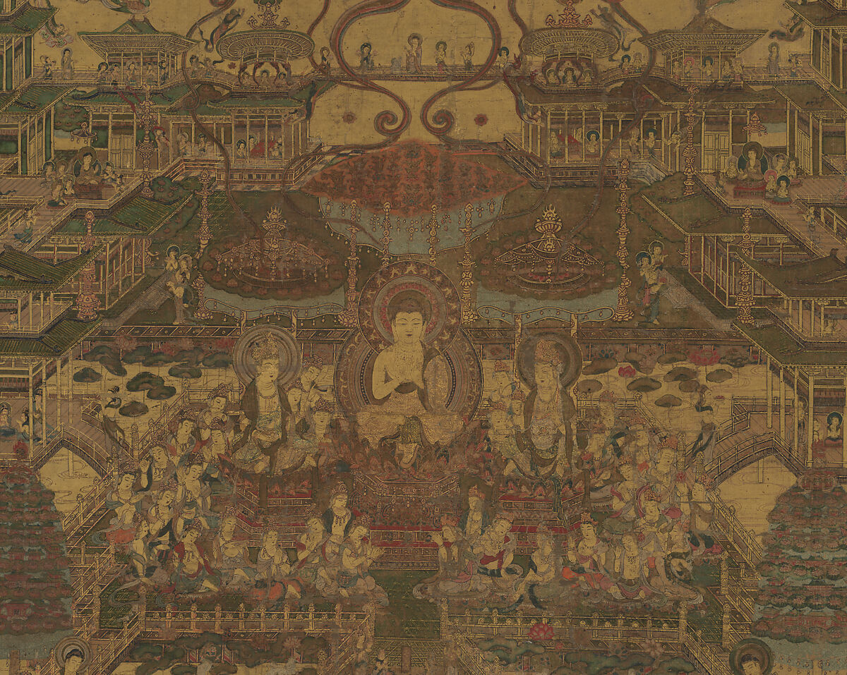 Taima Mandala, Hanging scroll; ink, color, and gold on silk, Japan