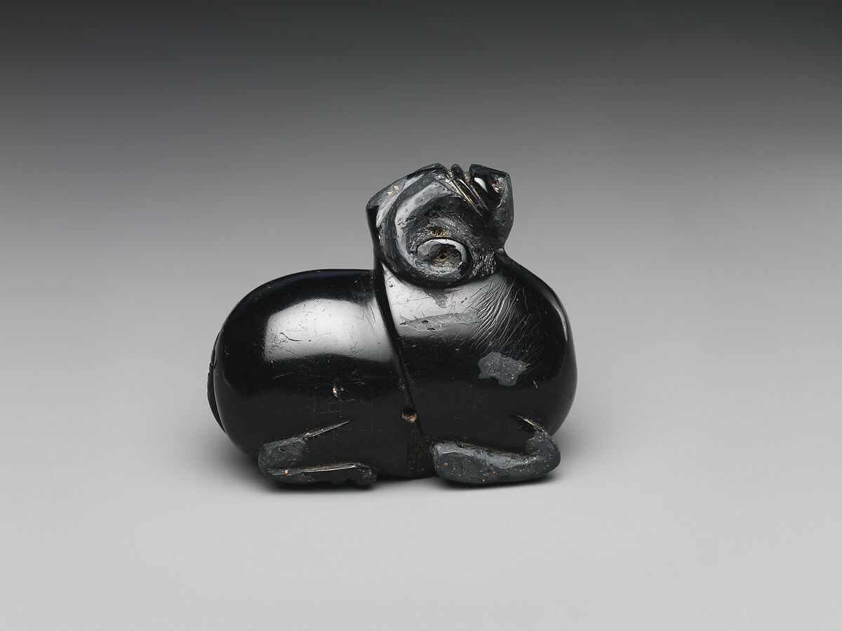 Kneeling ram, Black lacquer on solid wood core, China 