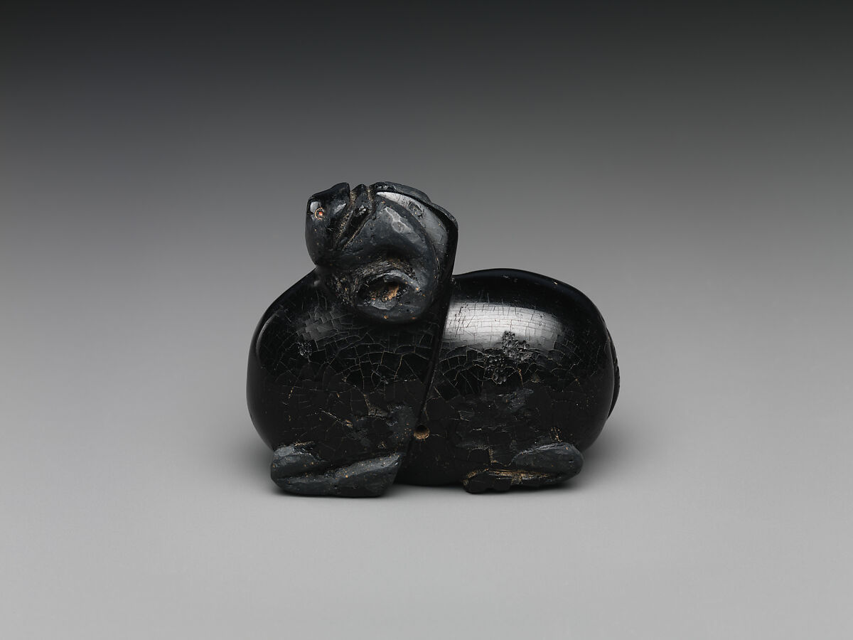 Kneeling ram, Black lacquer on solid wood core, China