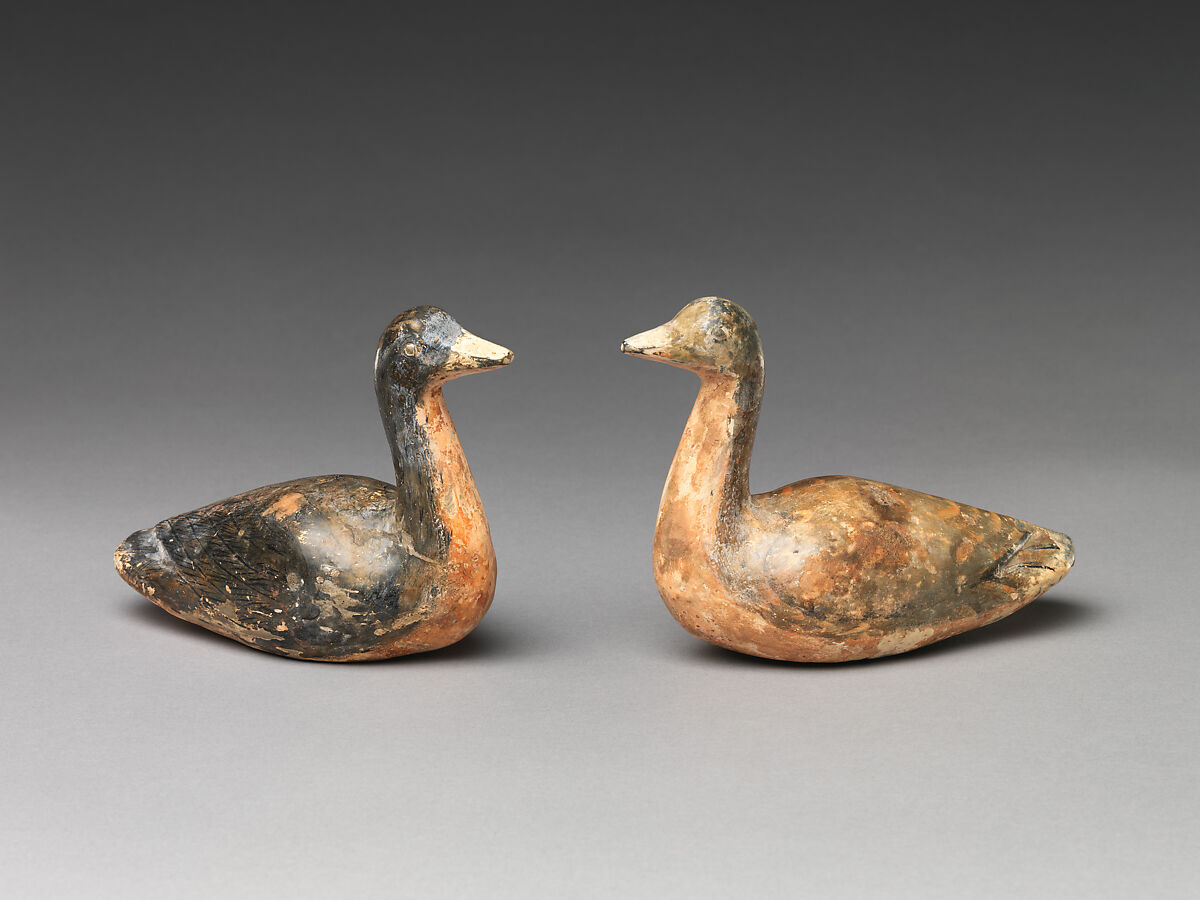 Pair of Ducks, Earthenware painted with colored lacquer, China 