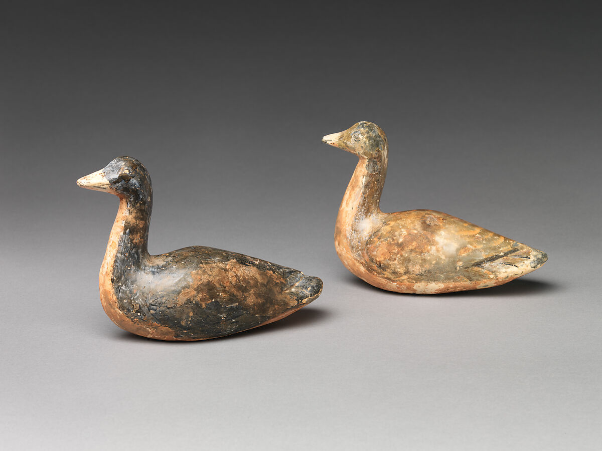 Pair of Ducks, Earthenware painted with colored lacquer, China