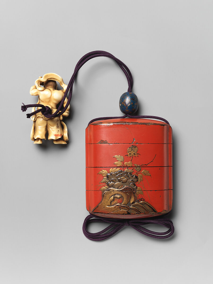 Case (Inrō) with Lion and Peonies, Lacquer, Japan