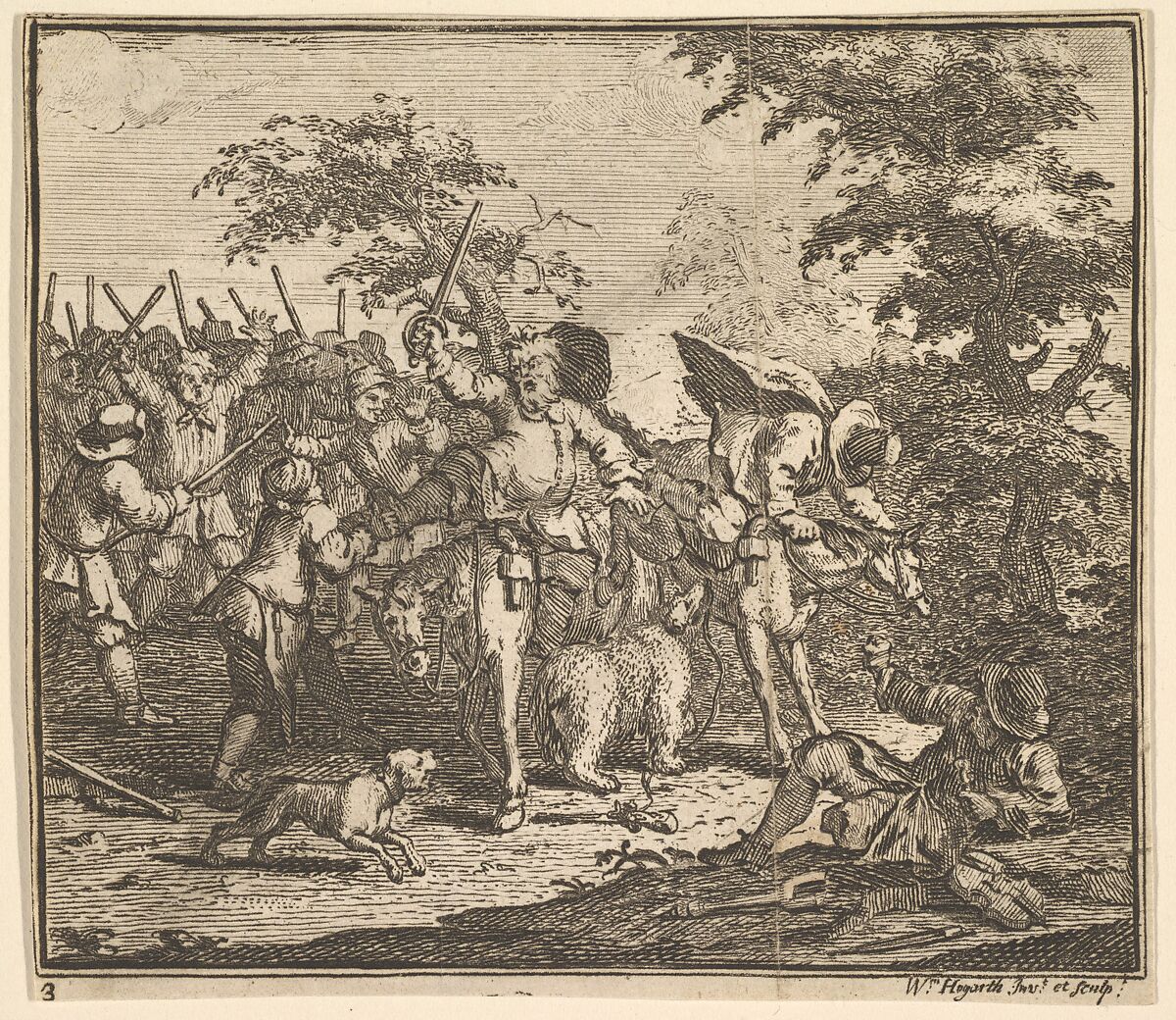 The Encounter with Talgol and Magnano (Seventeen Small Illustrations for Samuel Butler's Hudibras, no. 3), William Hogarth (British, London 1697–1764 London), Etching and engraving 