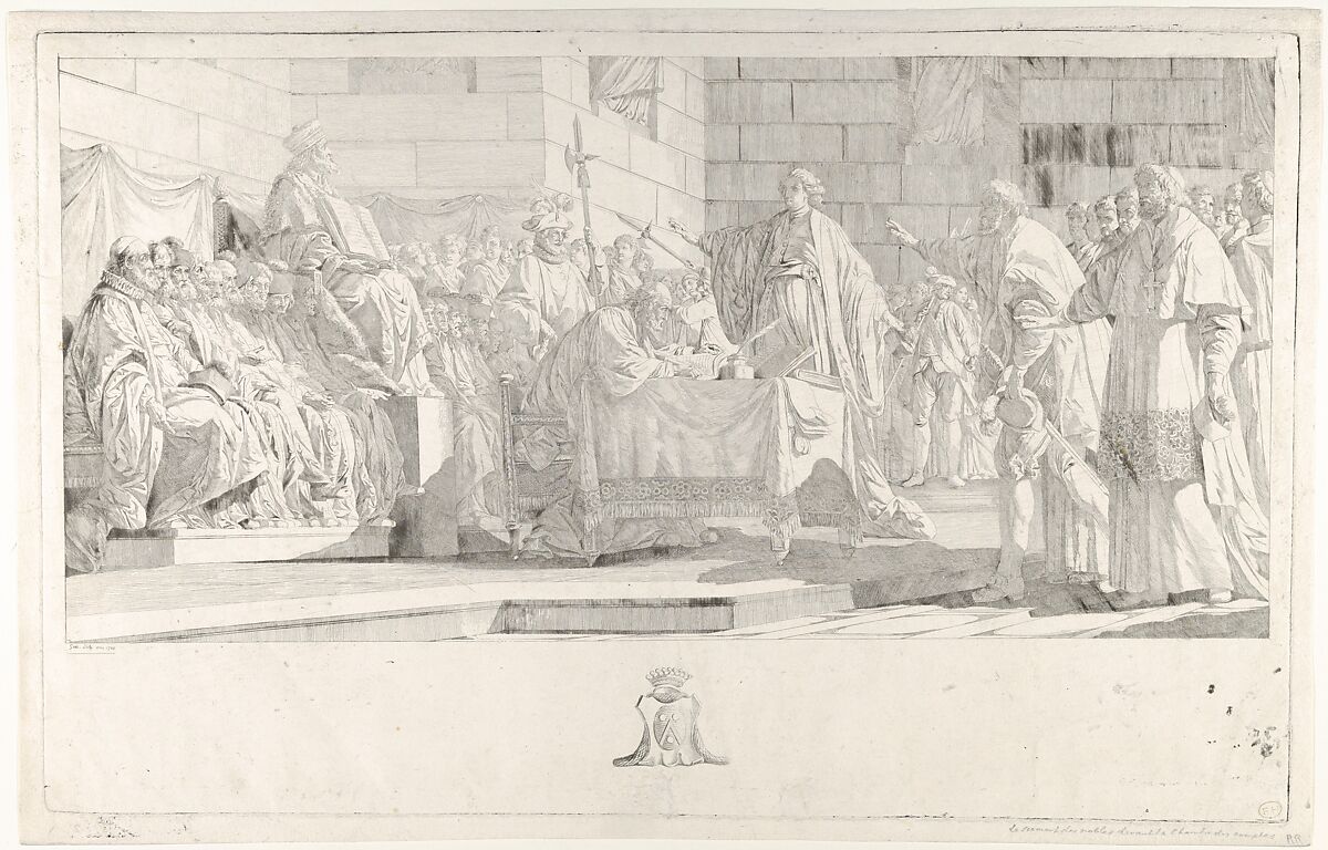 Oath of the Nobles before the Chambre des Comptes, Etienne Pierre Adrien Gois (French, Paris 1731–1823 Paris), Etching 
