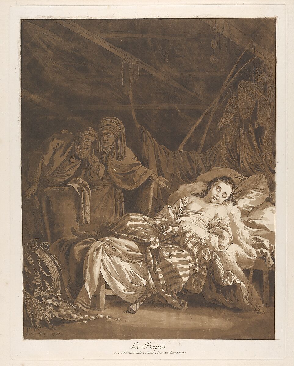 The Rest (Le Repos), Jean-Baptiste Le Prince (French, Metz 1734–1781 Saint-Denis-du-Port), Etching and aquatint printed in brown ink 
