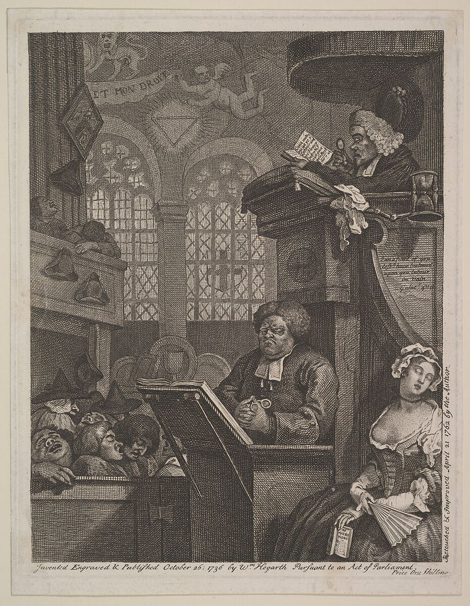 The Sleeping Congregation, William Hogarth (British, London 1697–1764 London), Etching and engraving; fourth state of four 