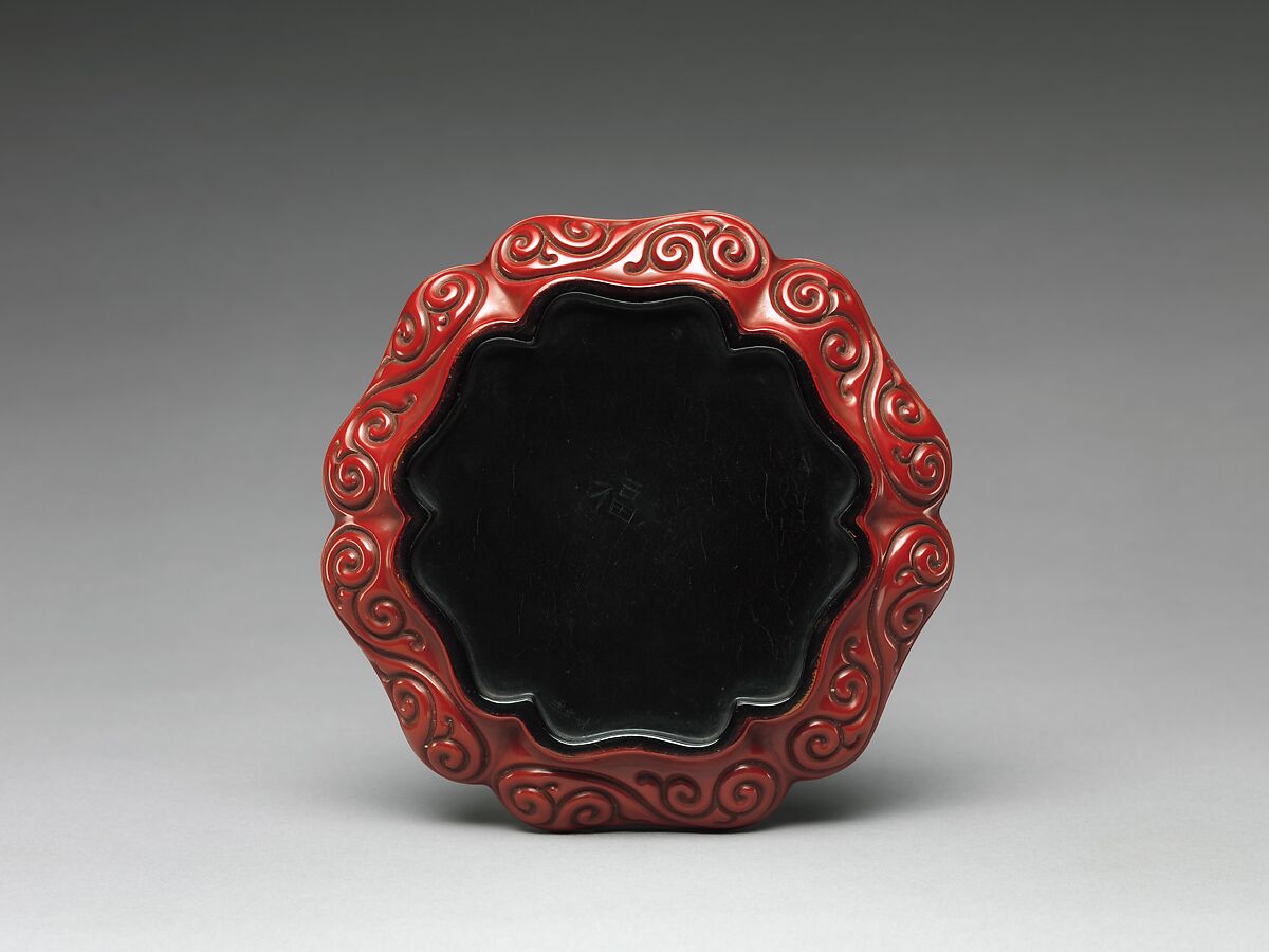 Dish with peonies, Attributed to Yang Mao (Chinese, active mid-14th century), Carved red lacquer, China