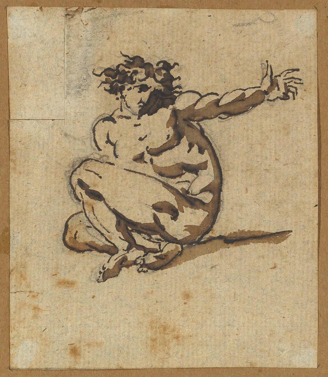 Study of a Male Nude (Althaemenes) in Despair, Nicolai Abraham Abildgaard (Danish, Copenhangen 1743–1809 Frederiksdal), Pen and brown ink, brown wash, over graphite 