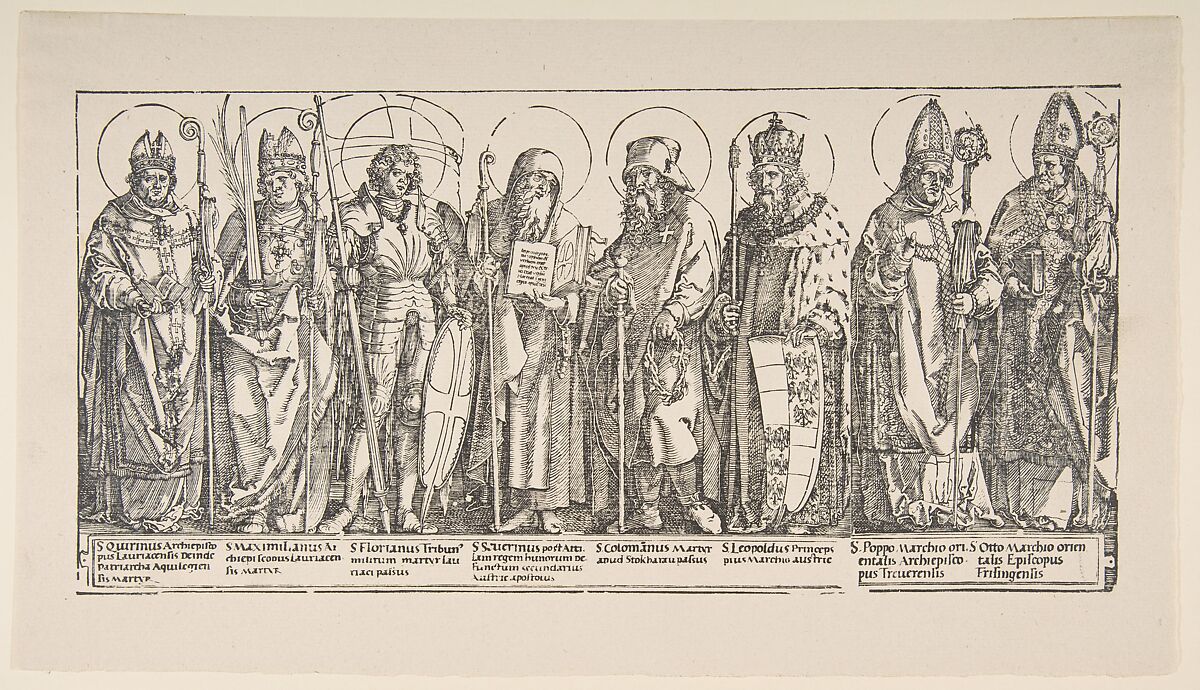 The Patron Saints of Austria, Albrecht Dürer (German, Nuremberg 1471–1528 Nuremberg), Woodcut; Dershau restrike, 1922 