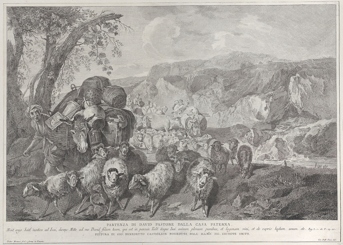 Departure of David the Shepherd from the House of His Father (Partenza di David pastore dalla casa paterna), Pietro Monaco (Italian, Belluno 1707–1772 Venice), Etching