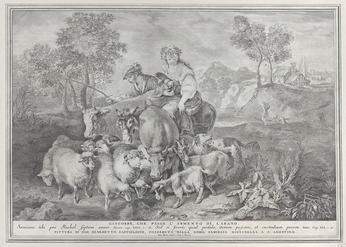 Jacob tending Laban's flock (Giacobbe, che pasce l'armento di Labano), Pietro Monaco (Italian, Belluno 1707–1772 Venice), Etching